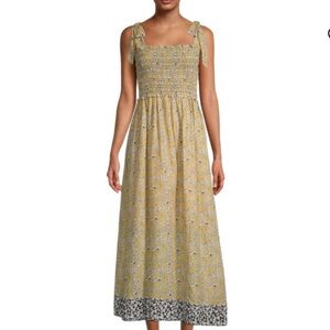 Max Studio Yellow Floral Smocked Maxi Dress